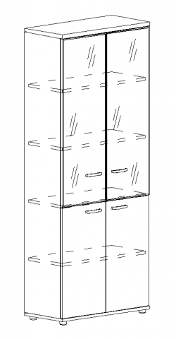 Шкаф для документов со стеклянными дверьми в алюминиевой рамке 78x36.4x193